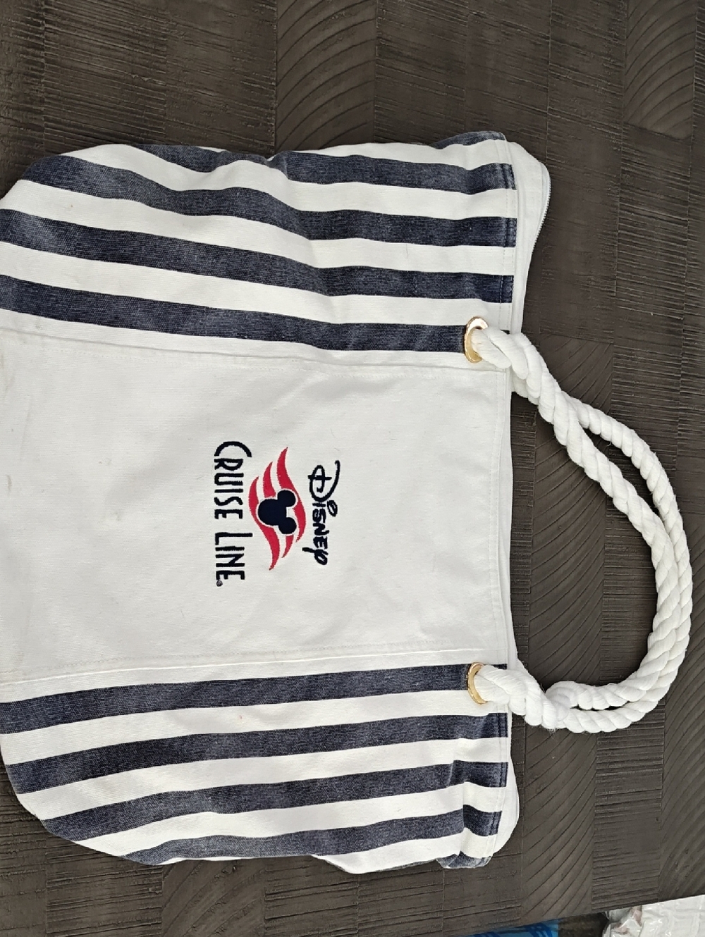 Disney Cruise Line Striped Canvas Tote - White & Navy